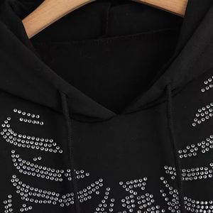 Venta al por mayor Streetwear Fabricante Rhinestone Zip up Hoodie Custom Letter Logo Unisex Mens Printed Rhinestone Hoodie - Product Image 4