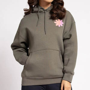 Sudadera con capucha de cuello redondo personalizada con logotipo bordado para mujer sudadera informal de cuello redondo de algodón de gran tamaño y sudaderas con capucha - Product Image 4