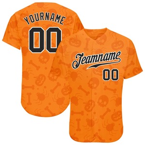 Custom Skull Fashion Wholesale Halloween Baseball T Shirts <b>Orange</b> Color High Quality Baseball Jersey Uniform - Product Image 6