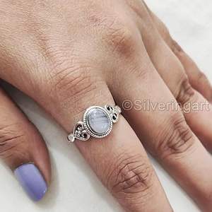 Anillo de Mujer con Piedra de Ágata Azul Natural, Anillo Bohemio Pequeño para Boda, Joyería Hecha a Mano de Plata de Ley 925 para Navidad - Product Image 3