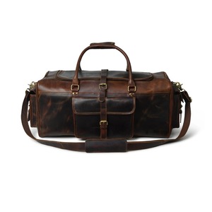 Bolsa de viaje Unisex marrón de cuero genuino a la moda Vintage Weekender durante la noche Duffel Candy Pattern Hook Loop Closure Fall - Product Image 1