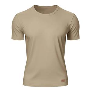 Camiseta de cuello redondo de algodón 100% para hombre, camisetas de tela de Jersey de Color sólido de manga corta informal ajustada lisa de alta calidad - Product Image 6