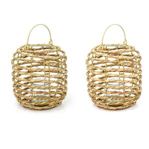 Bougeoir en rotin artisanal pour décor de ferme rustique avec un design tissé complexe et un charme esthétique vintage - Product Image 2
