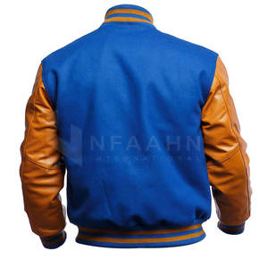 Chaqueta Letterman personalizada para hombre, diseño único con cuello levantado y mangas de cuero de excelente calidad - Product Image 3