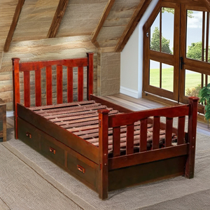 TACASA Durable <b>Solid</b> Beech <b>Wood</b> <b>Single</b> <b>Bed</b> Coffee Brown 3 Drawers Traditional Design Comfortable Multi-Functional Space-Saving - Product Image 2