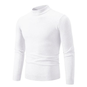 Sweat-shirt pour homme 100% en coton demi-cou basique couleur unie pull élastique chaud automne tricoté pull surdimensionné - Product Image 2