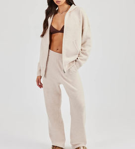 Sudadera con capucha y pantalón de pierna recta con cremallera holgada de talla grande OEM/ODM, chándales para correr, chándal ligero de lana de algodón 100% - Product Image 5