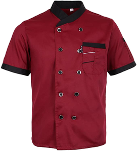 Chaqueta de Chef de Tela Negra con Mangas Largas Rojas para Hombres y Mujeres, Uniforme de Trabajo de Cocina para Restaurante y Bar - Product Image 3