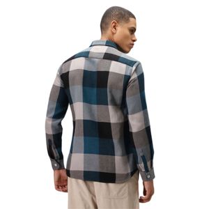 Camisa a cuadros de algodón cepillado azul verde azulado para hombre Camisa a cuadros cómoda con mangas largas y ajuste regular para salidas Casuales - Product Image 3