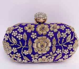 Zardozi-Bolso de mano púrpura, embrague bordado para boda - Product Image 1
