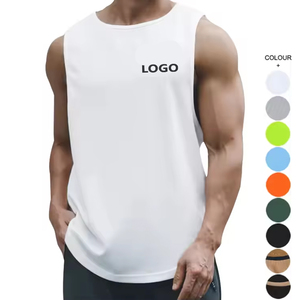 Camiseta sin mangas para correr informal de algodón 100% personalizada lavada ecológica transpirable de color liso de talla grande para hombre - Product Image 6
