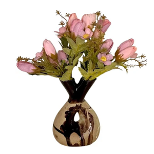 Vase en céramique blanche avec motif de feuille bleue et petite poignée pour les décorations d'hôtel de bureau à domicile disponibles aux prix de gros - Product Image 6