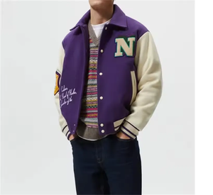 Chaquetas Varsity Personalizadas con Parches de Chenilla, Chaquetas Varsity de Lana y Cuero Estilo Urbano, Chaquetas Varsity Bordadas con Letras para Hombre, Chaqueta Bordada - Product Image 3