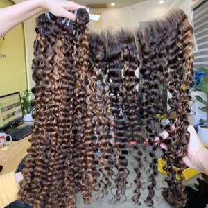 100% cabello Remy sin procesar Frontal personalizado Color 13x4 rizado euroasiático Jerry Curl cabello humano vietnamita 100% auténtico - Product Image 1