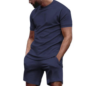 Conjunto de Ropa de Verano de 2 Piezas para Hombre, Diseño de Logotipo Personalizado, Estilo Urbano, Talla Grande, Color Liso, Algodón Transpirable - Product Image 3