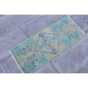 Alfombra Turca Pequeña de 1.3x2.9 pies (39x89 cm), Alfombra Vintage Azul Camuflaje - Product Image 3