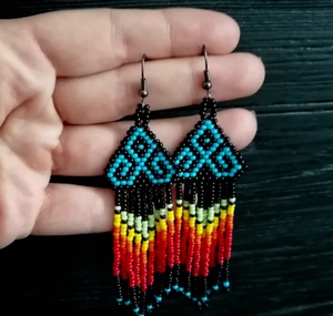 ต่างหูโครเชต์ลูกปัดศิลปะพื้นบ้านเม็กซิกันขอบยาวเครื่องประดับ boho ต่างหูพู่ยาวขอบพู่ - ทอง - ยาว - Product Image 1