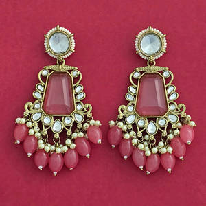 Boucles d'oreilles lustre classique Indo Western de haute qualité Style de mode avec placage Mehndi élégant pour les femmes - Product Image 5