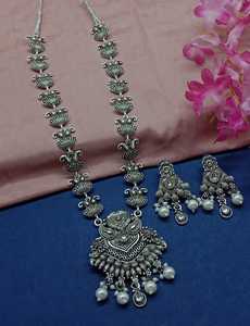 DERNIER DESIGNER À LA MODE ABD TRADITIONNEL OXYDSIDE ARGENT NOIR MENTAL BIJOUX LONG PENDENTIF COLLIER ENSEMBLE POUR FEMMES ET FILLES - Product Image 5