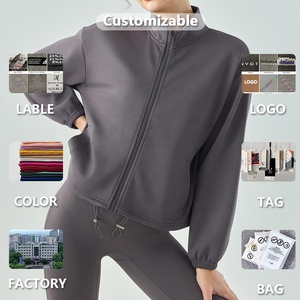 NUEVO Otoño Nuevo 50% Algodón Stand-Up Collar Cordón Ropa deportiva Manga larga Otoño e invierno Fitness Jacket Tops - Product Image 6