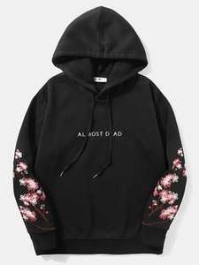 Sweat à capuche ample imprimé de qualité supérieure à manches longues poche kangourou pulls à épaules tombantes - Product Image 2