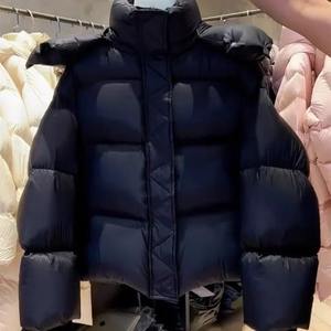 Women's Petite Coffee-Color Winter Puffer <b>Jacket</b> <b>with</b> Cropped Hood Breathable Nylon <b>Lining</b> Printed Technics Warmness - Product Image 5