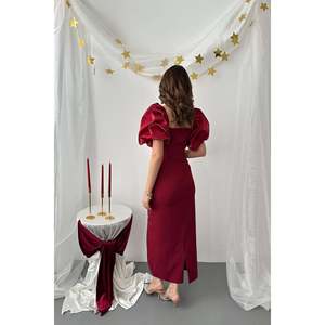 Vestido Bordado Color Borgoña con Mangas Adornadas - Borgoña - Product Image 6