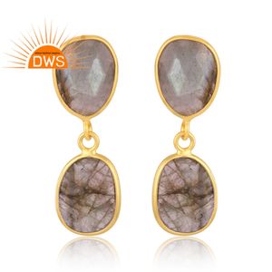 Venta caliente 925 Plata de Ley 18K chapado en oro Natural labradorita piedra preciosa pendiente Demi joyería fina para mujer regalo para ella - Product Image 1
