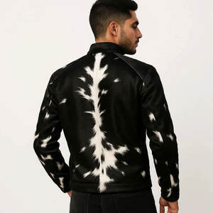 Veste en cuir pour homme de style biker, logo personnalisé multicolore, col montant, logo sur le devant, prix de gros direct d'usine - Product Image 5