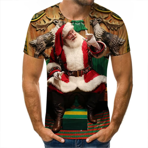 2025 personalizado 3D nuevo Premium venta al por mayor Santa Claus tendencia cuello redondo manga corta Formal estambre impresión Digital alta calidad hombres - Product Image 3