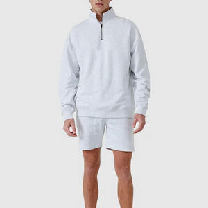 Sweat-shirt polaire à col montant pour homme Pull quart zippé Coupe ample Épaule tombante Manches longues Coupe-vent Respirant Logo personnalisé - Product Image 4