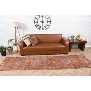 Tapis turc vintage, tapis Herki 2,8x10,2 pieds, tapis oriental en laine orange rose - Product Image 1