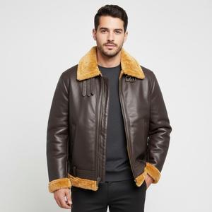 RAF B3 Flight <b>Shearling</b> Real Sheepskin Brown Bomber Vintage Aviator Cockpit Genuine Leather Jacket for <b>Men</b> - Product Image 1