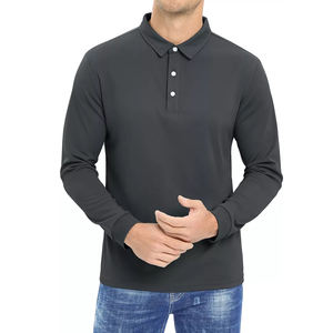 Camiseta Deportiva de Manga Larga para Hombre, 100% Algodón, Secado Rápido, para Golf, Trabajo, Senderismo, Color Gris Sólido, Venta al Por Mayor - Product Image 2