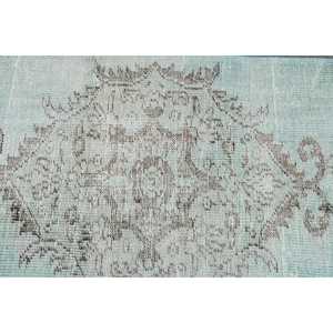 Alfombra Turca de 2.7x7.5 pies, Alfombra Vintage, Alfombra de Lana a Rayas Azul Gris - Product Image 5