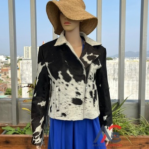 Custom Handmade Hair on Hide Design Cowhide Leather Jacket for Women's High Quality Motor Biker Western Inspired Fringe Jackets - Product Image 1