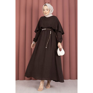 Robe d'été marron à col cape, taille empire élastiquée, volants floraux, respirante, durable, modeste, pour soirée, club, jour de fête, livraison gratuite - Product Image 5