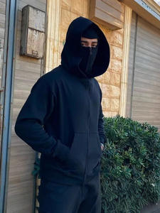 Sudadera con Capucha Unisex de Algodón Grueso, Bordado Personalizado con Diseño de Máscara, Corte Holgado, Doble Cremallera, Estilo Balaclava - Product Image 2
