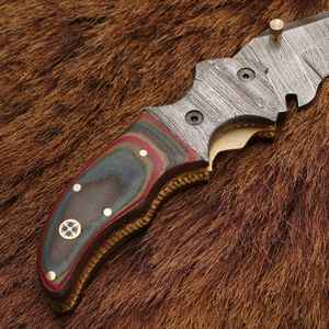 Couteaux pliants de survie en acier Damas faits à la main sur mesure OEM, manche en bois, survie en plein air, personnalisés avec étui en cuir - Product Image 5