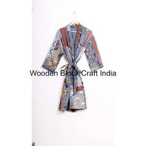 Wholesale <b>Womens</b> <b>Vintage</b> Organic Cotton Kantha Quilted Long Kimono Robe Handmade Indian Festival Fashion Sleepwear <b>Jacket</b> Cozy - Product Image 5