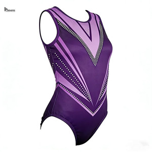 Justaucorps de danse pour filles, haute qualité, brillant, 215 GSM, polyester et élasthanne, sans manches, tenue de gymnastique professionnelle - Product Image 6