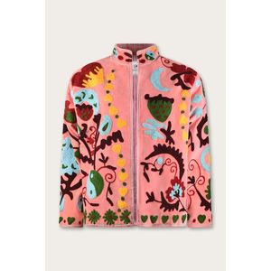 Embroidered Embossed Knitted Velvet <b>Jacket</b> Reversible Varsity Style Autumn Satin Outerwear Floral Pattern <b>Mandarin</b> <b>Collar</b> 100% - Product Image 2