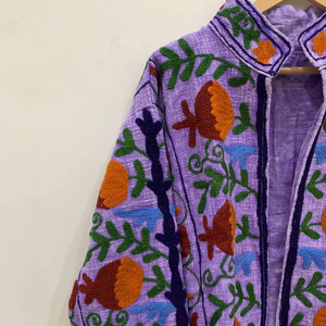 เสื้อโค้ทสั้นสีม่วงทำมือสไตล์วินเทจลายซูซานี เสื้อแจ็คเก็ตสั้นสำหรับฤดูหนาว เสื้อแจ็คเก็ตสั้น TNT สำหรับงานปาร์ตี้ ของขวัญสำหรับเธอ ไซส์เดียว - Product Image 1