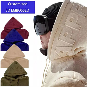 High Quality 2025 Men's Embossed Hoodie Autumn Winter Casual Loose Hoodie Men Pullover Drop Shoulder Solid Color Hoodies - Product Image 2