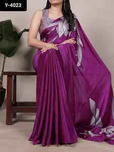 Vêtement Ethnique Indien Fantaisie Satin Soie Saree avec Floral Imprimé et Tache Imprimé Chemisier Pièces pour Festival Fonction Porter Sari - Product Image 4