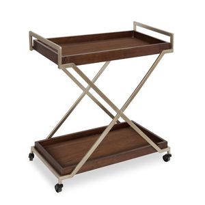 Luxury <b>Metal</b> Serving Cart With Two Tier Glass Trays For High End Dining Room Decor And Functional Beverage Storage - Product Image 5