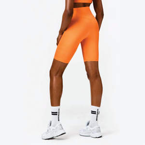Taille haute poche anti-squat à l'arrière tissu brillant 85% polyamide 15% élasthanne soleil orange short de vélo - Product Image 4