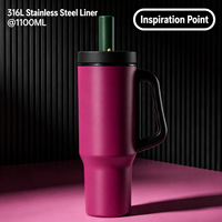 En stock – Gobelet isotherme en acier inoxydable 316 de 1100 ml avec poignée et couvercle à paille – Grande capacité – Tasse de voyage pour l'extérieur