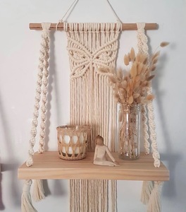Macrame Wall Hanging <b>Plant</b> Decor Shelf Indoor <b>Outdoor</b> Floating Cotton Shelve Decorative Hand Made Rope Boho <b>Shelving</b> High Grade - Product Image 2