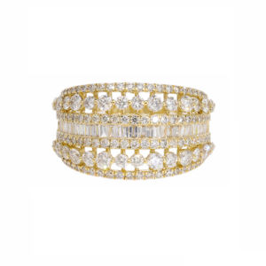 แหวนทองคำหลายแถวที่สง่างาม14K ประดับเพชรบาแกตสายคาดกว้างสุดหรูเครื่องประดับเพชรหรูหรา - Product Image 1